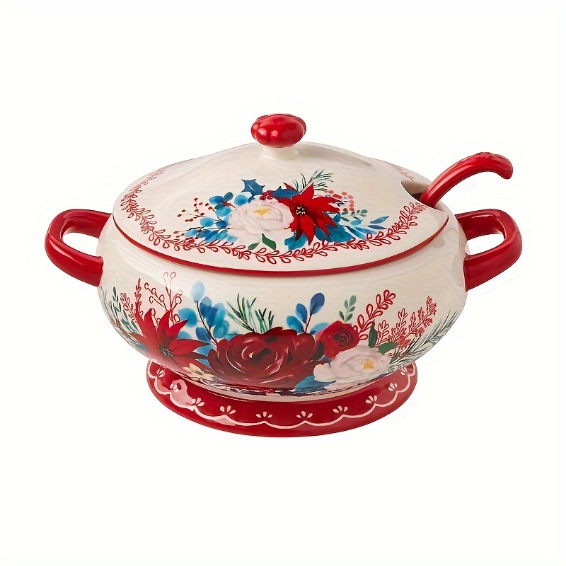 

2pcs Ceramic Soup Tureen With Ladle Set - 11.25" X 8.25" X 12" - Ideal For Holiday Celebrations With Family And Friends