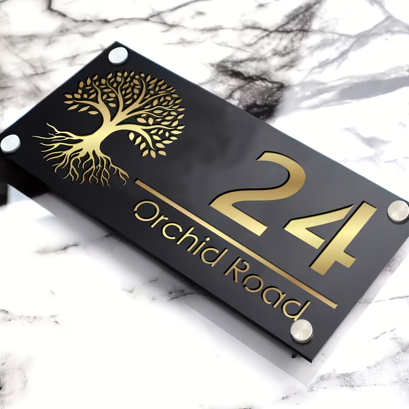 TEMU Custom Acrylic Door Sign - Tree Of Number Plate, Personalized Address And Name Plate, Customizable Colors And Text Content To Suit Your Needs,