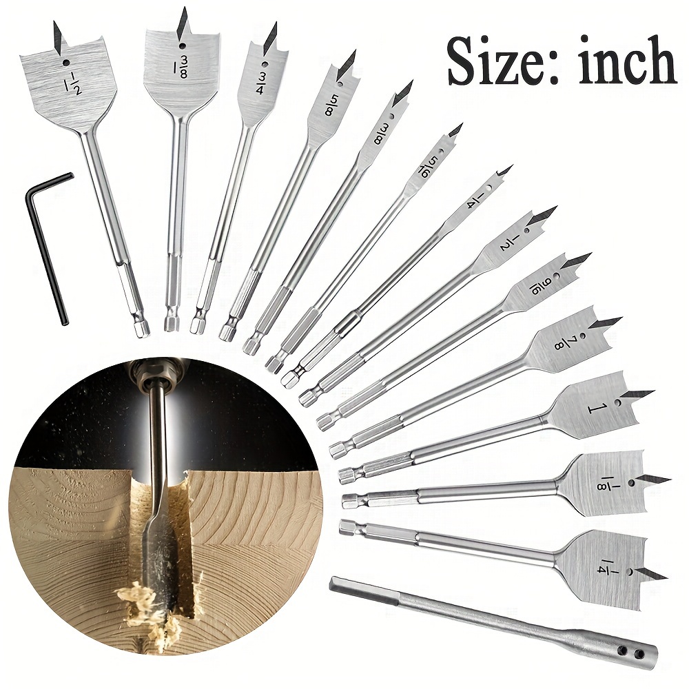 

13 Piece Bit Set, Wood Bit Set, Bit For Woodworking, Steel Bit 1pcs , 1/4" To 1-1/2", Comes 1pcs L-shaped