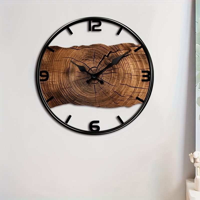 1 Round Wall Clock, Wooden Hollow-Out Design Silent Non-Ticking Timepiece for Home Holiday Decor and Gift