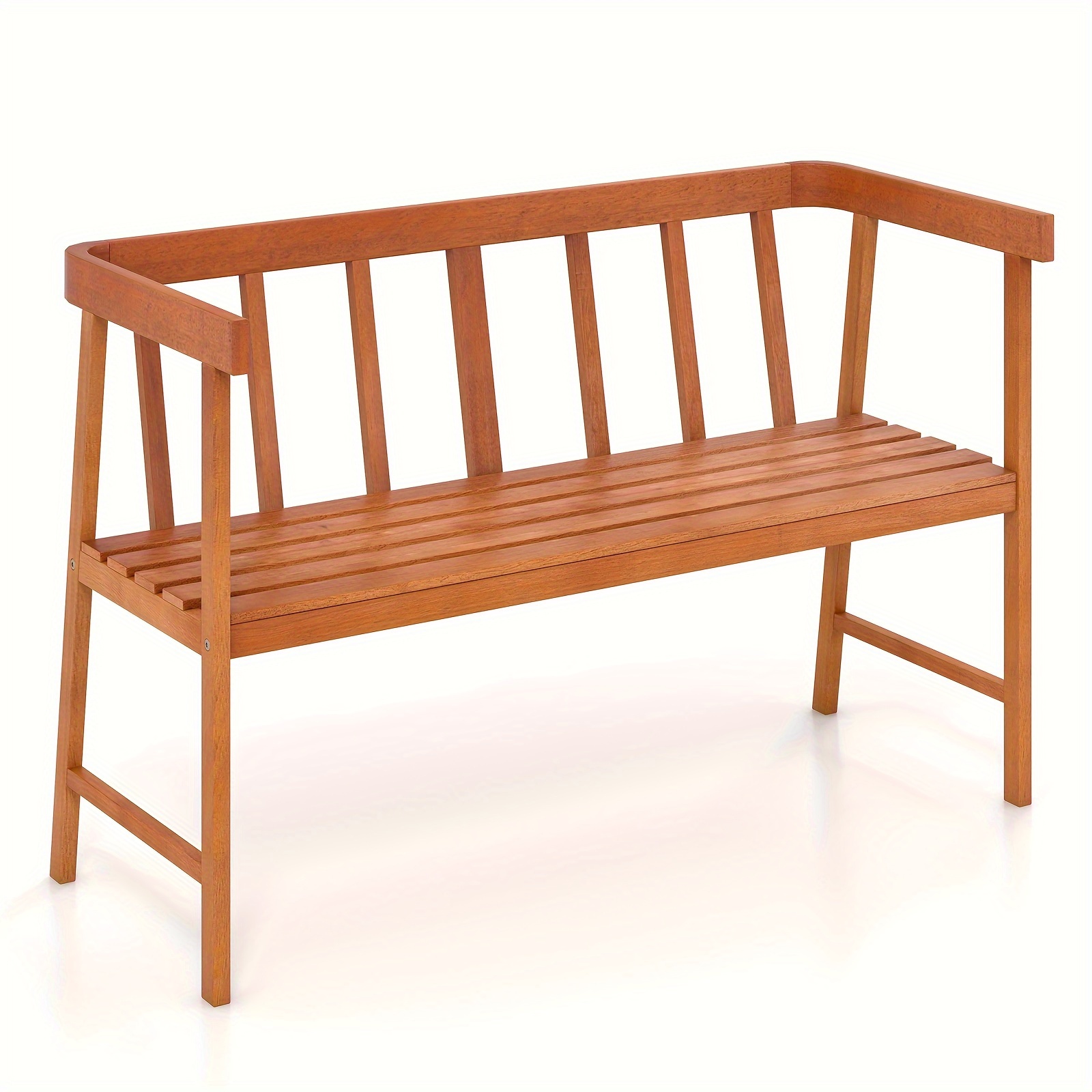 

1pc 2-person Patio Bench, Natural Acacia Wood, Slatted Seat With Backrest, 800 Lbs Capacity, 43"x18"x28", Outdoor Furniture