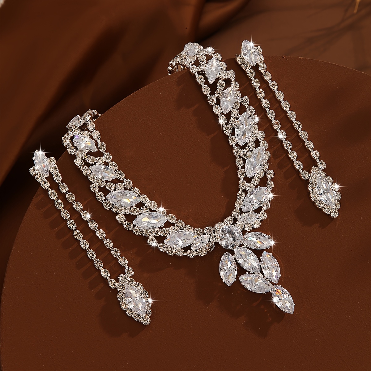 Handmade Jewelry Accessories 1 Pair Of Earrings 1 Necklace Elegant Jewelry Set Plated With Silvery Inlaid With Shiny Suitable For Party, Ball Wedding, Gift