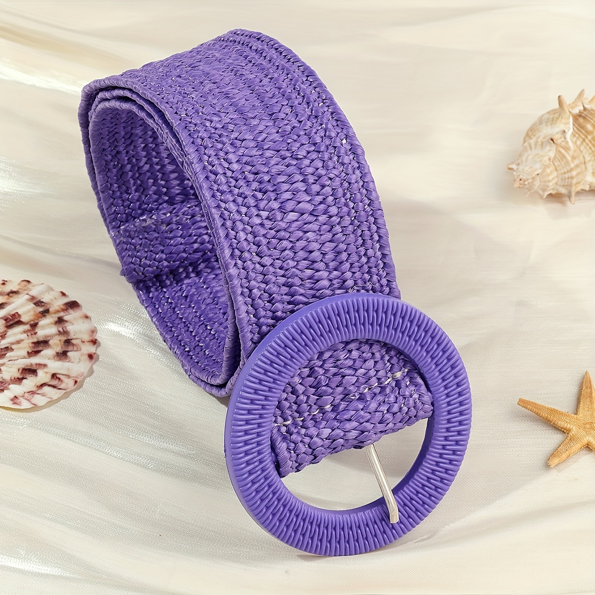 Boho Braided Straw Belt with Classic Round Buckle