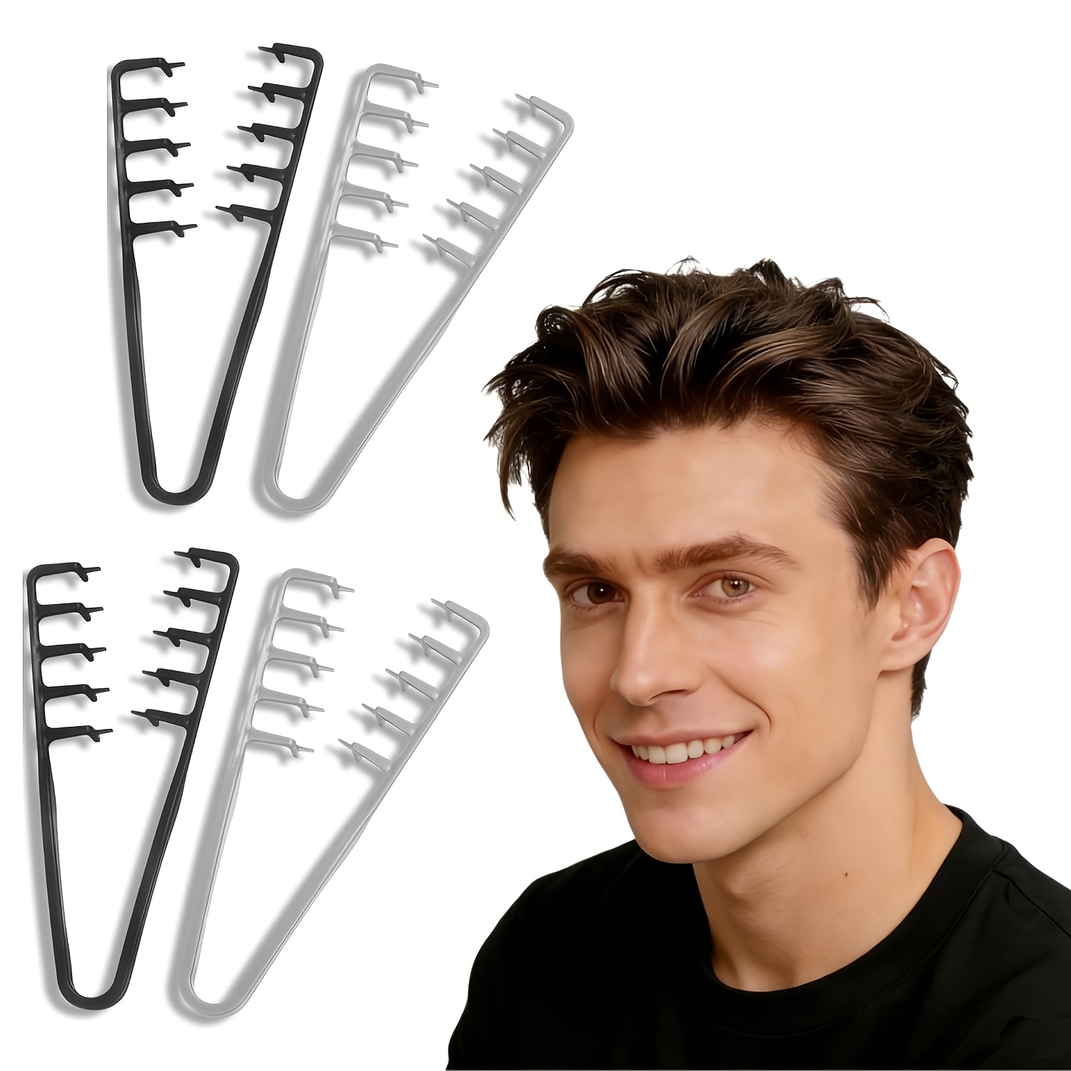 TEMU 4pcs Wide-tooth Volumizing Hair Comb Suitable For & Texture, Folding Detangling Comb With Plastic Teeth For Wavy/curly Hair, Bangs Styling Tool,