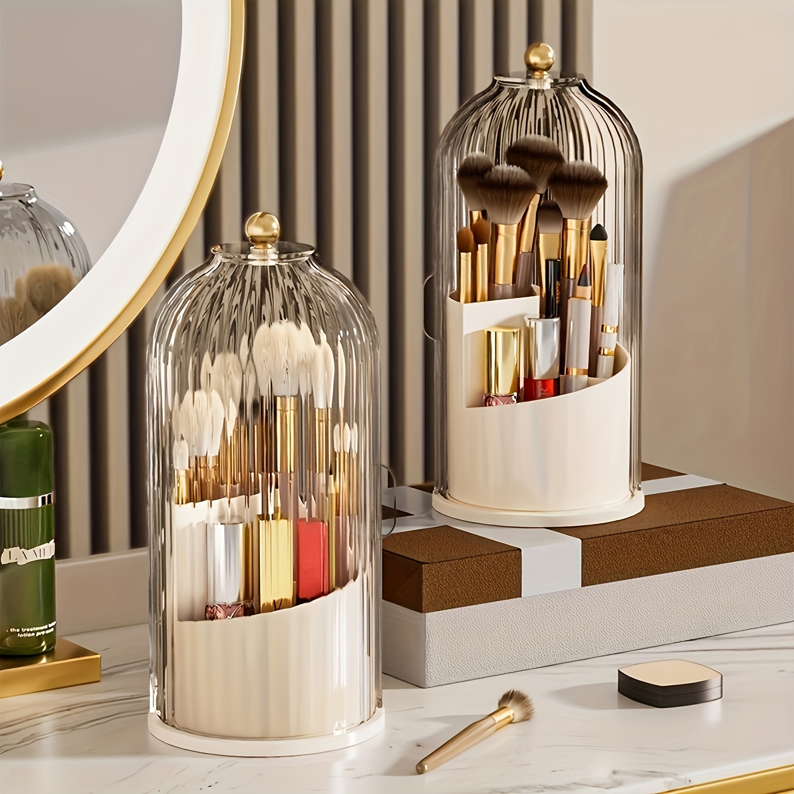 360 degree rotating makeup brush holder with lid waterproof and dustproof cosmetic organizer box suitable for vanity table   beauty enthusiasts Product details 2