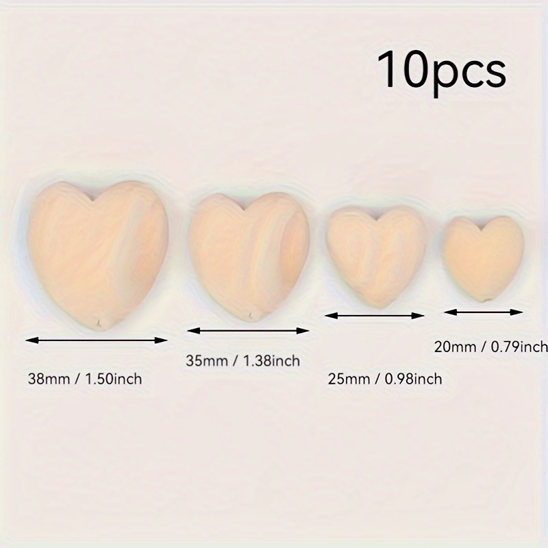 10pcs Natural Wood Heart-shaped Beads, 20/25/35/38mm - Ideal For Making, Handcrafted Shoes, Boots, Watches & Accessories - Perfect For Projects, Jewelry Making Supplies