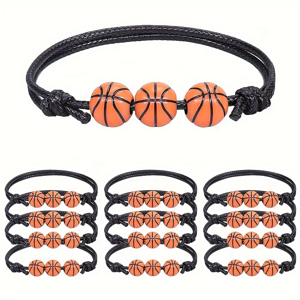 

12pcs Basketball Bracelets, Sport Theme Charm Bracelet, Cord Braided Wristbands, Sport Beads Ball Bracelet For Students Adults Gift