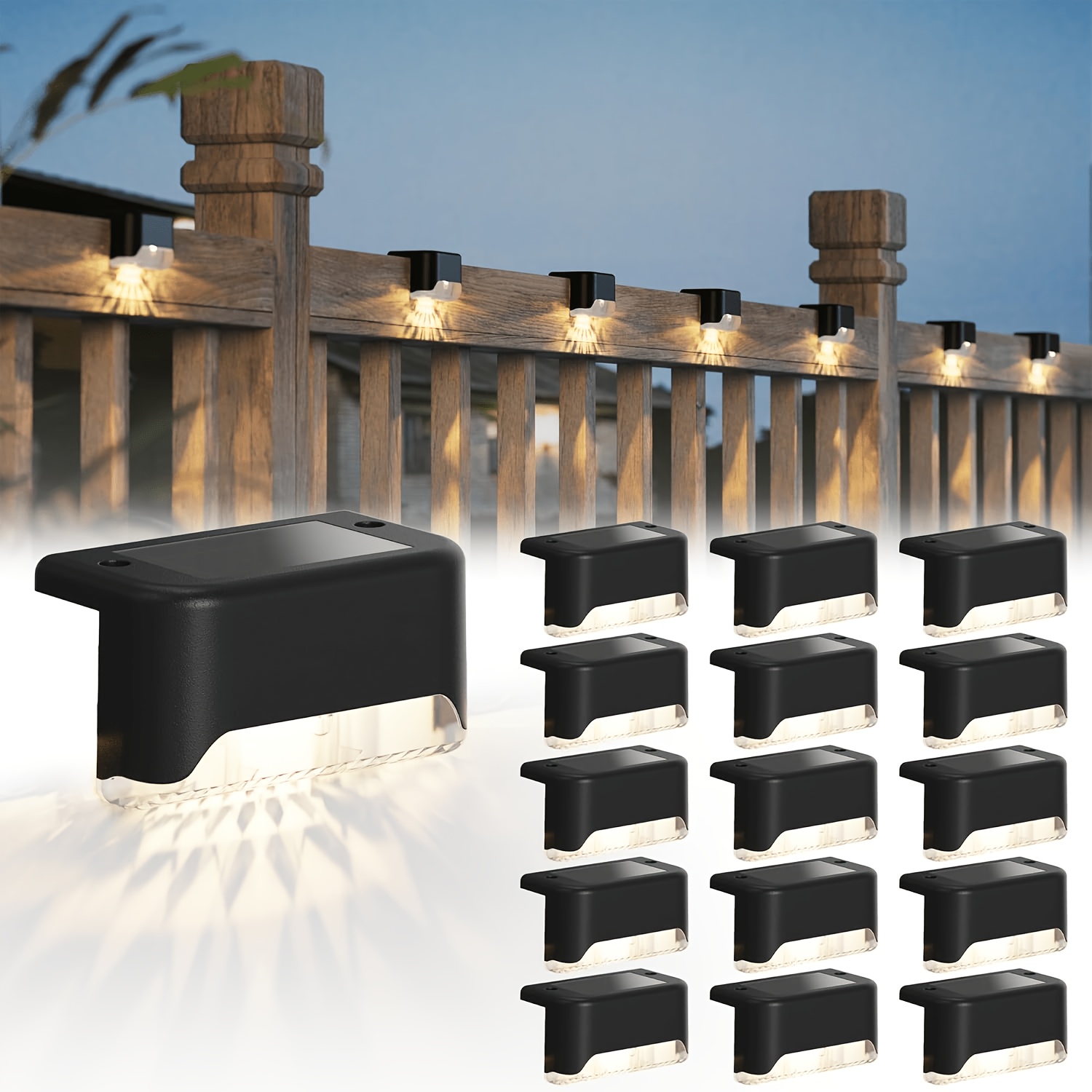 TEMU Solar Deck Lights Outdoor, 16/32 Pack Solar Step Lights, Waterproof Led Solar Lights Suitable For Outdoor Stairs, Steps, Fences, Courtyards,