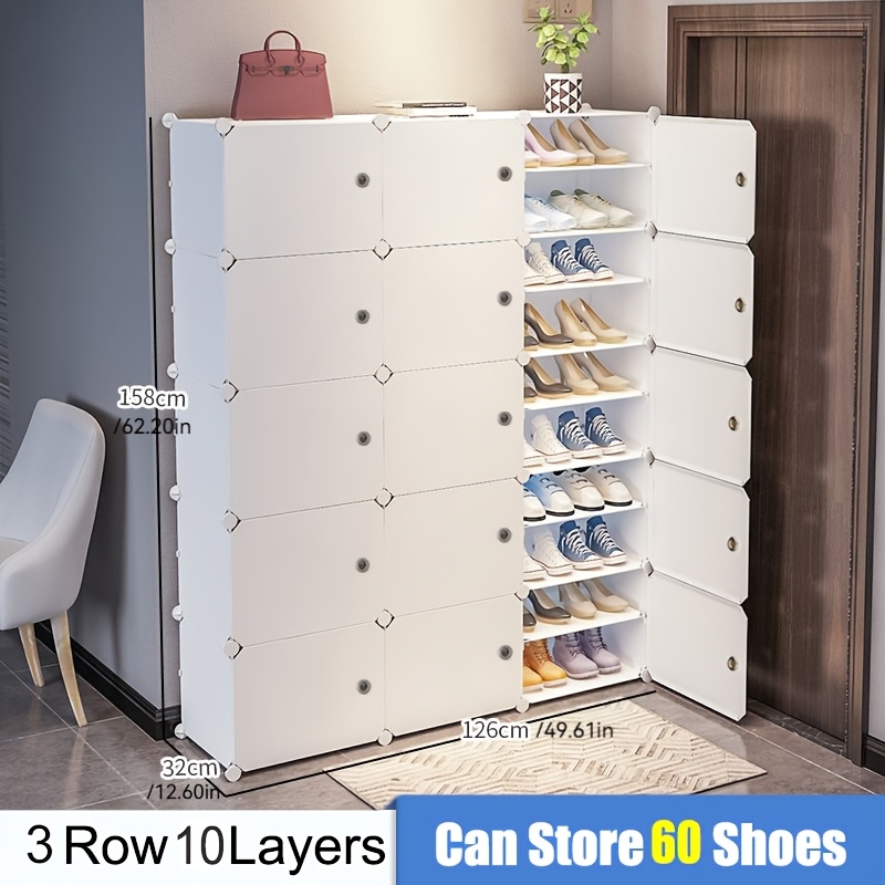 TEMU Étagère à chaussures extensible avec porte, armoire de rangement portable pour bottes, chaussons et chaussures, grande armoire à chaussures,