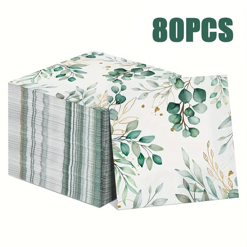 Image of 80pcs 2-ply Disposable Tissue Paper Set Eucalyptus Leaf Pattern, Restaurant Decorative Tissue Paper Suitable For Restaurants, Parties, Evening Parties 13*13inch