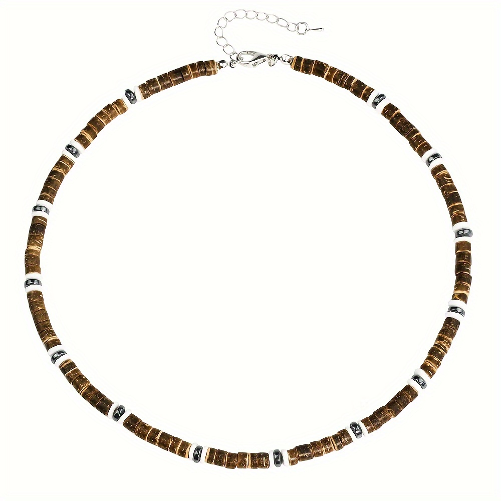 TEMU 1pc Coconut Shell Beaded Necklace, Simple Bohemian Style Fashion Hip-hop Men's Necklace, Party Accessory, Gift For Boyfriend, Brother, Birthday,
