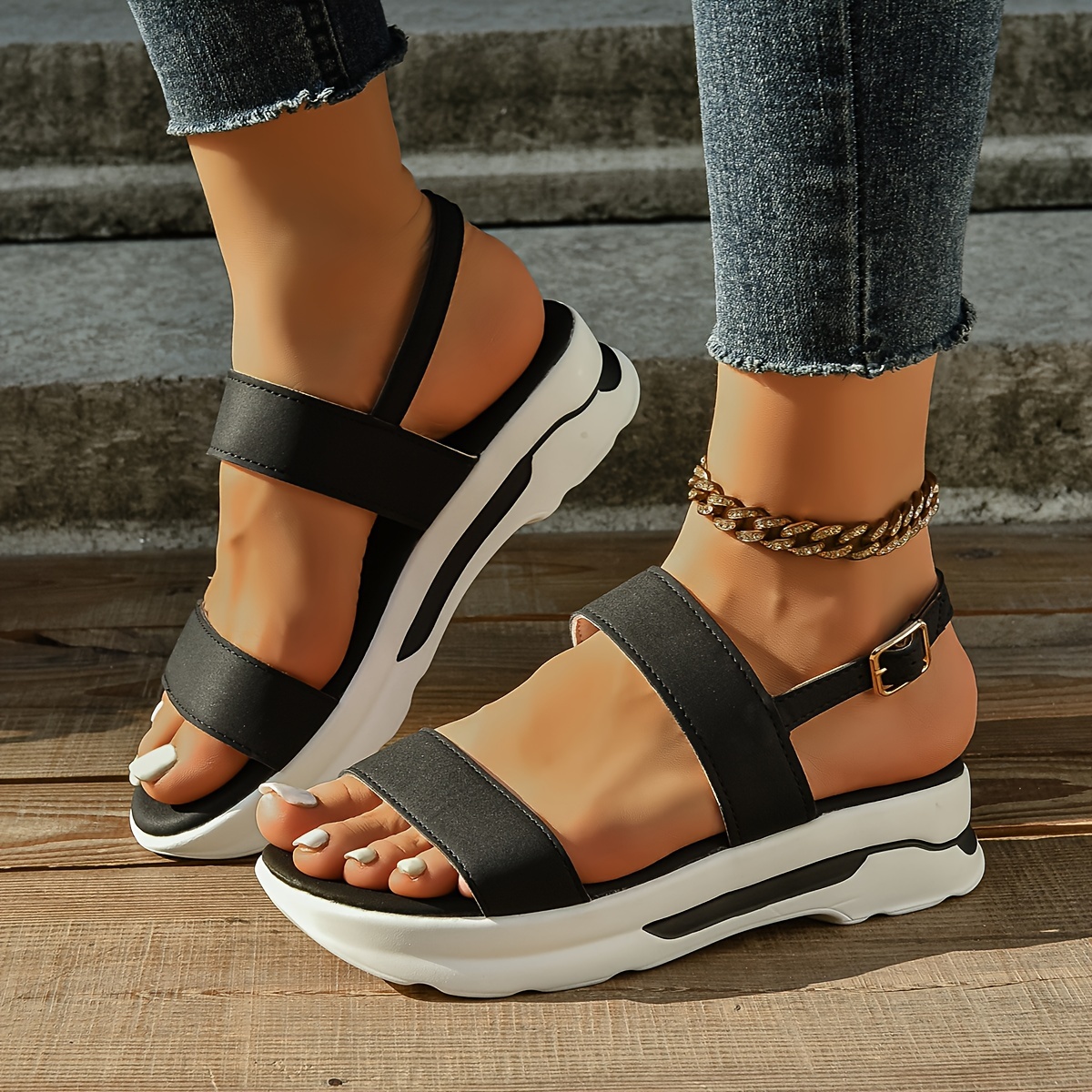 women s wedge heeled sandals casual open toe platform shoes details 2