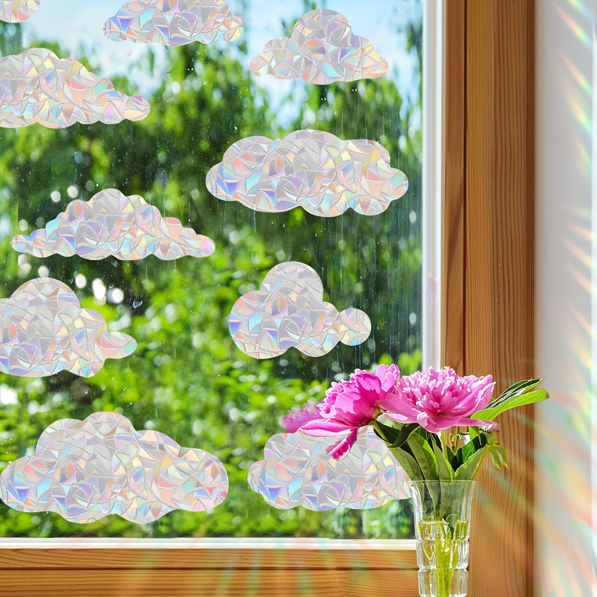 

Classic Cloud Window Stickers - 16 Piece Set, Rainbow Electrostatic Cling Decals, Pvc Material, Reusable Rectangle Shape With Semi-glossy Finish, Bird Collision Prevention, 16mil Thickness