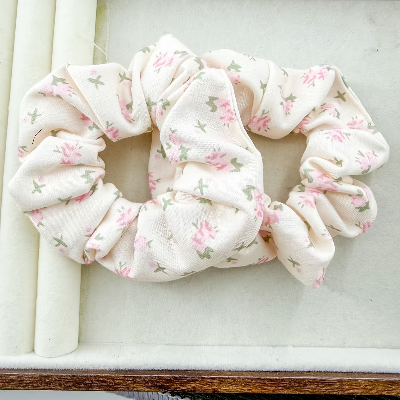 2pcs Pink Floral Print Hair Ties - Textured Scrunchies For Women, Non-damaging Gentle Hold Elastic, Elegant Hair Bands Suitable For Work, Dates & Casual