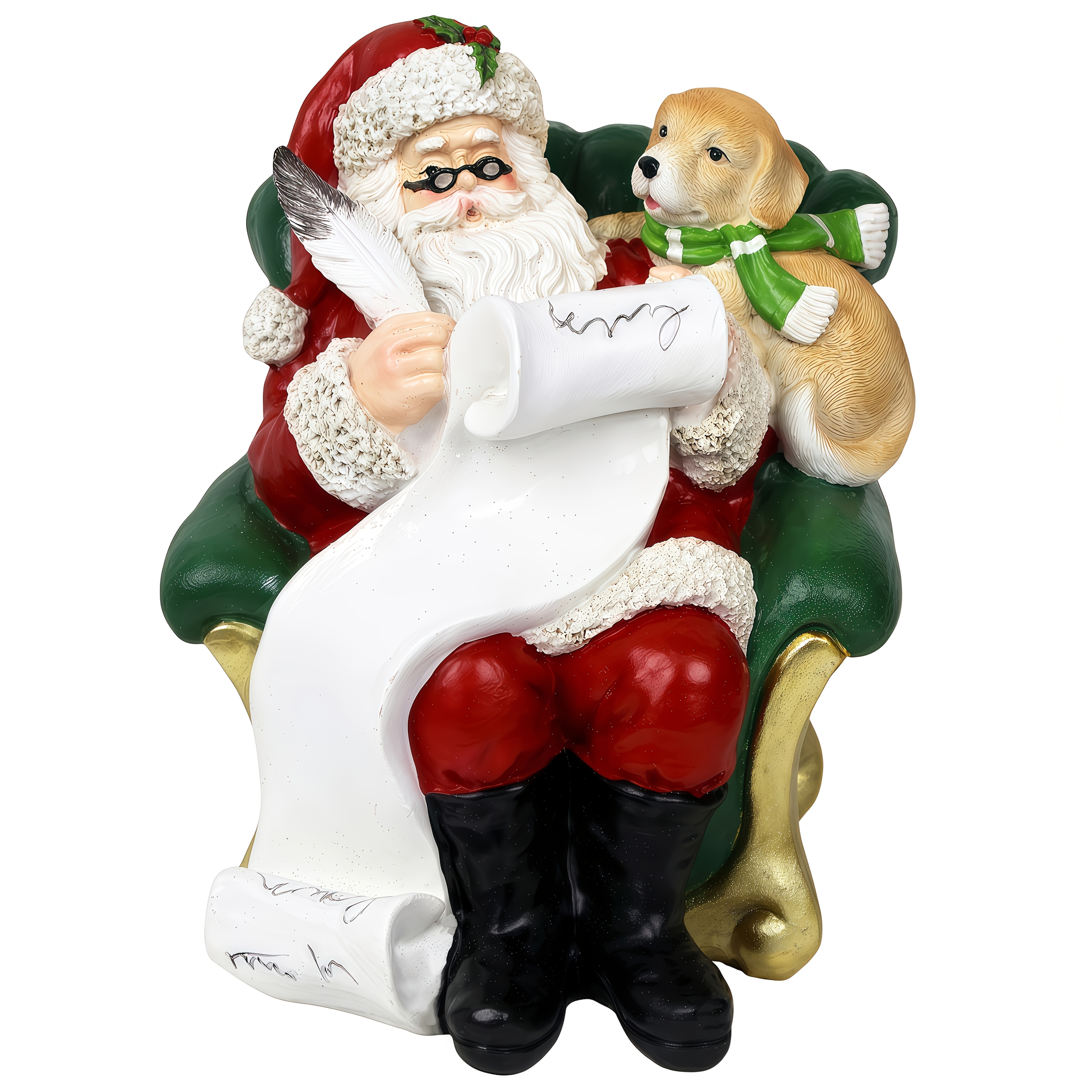 TEMU 7.9in Resin Santa Writing Letter Mrs.claus Reading Book With On Sofa Figurines Christmas Couple With Pets Kriss Statue Father Christmas Resin