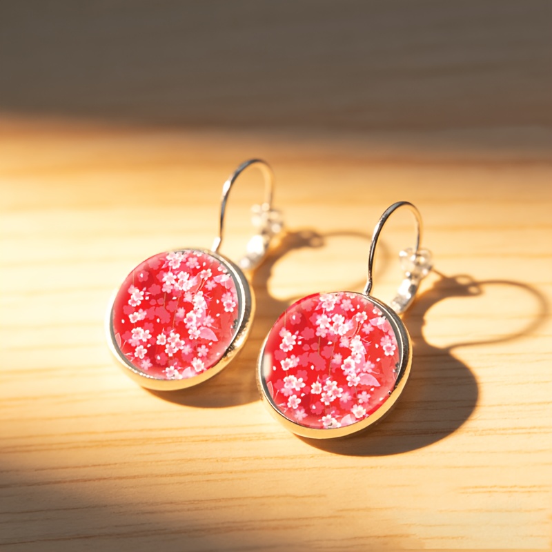 2pc Cherry Blossom Floral Design Round Earrings Set
