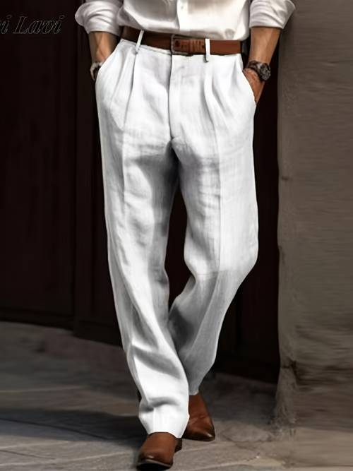 mens fit black pants solid color pleated waist straight leg with pockets button detail ideal for casual office wear machine washable