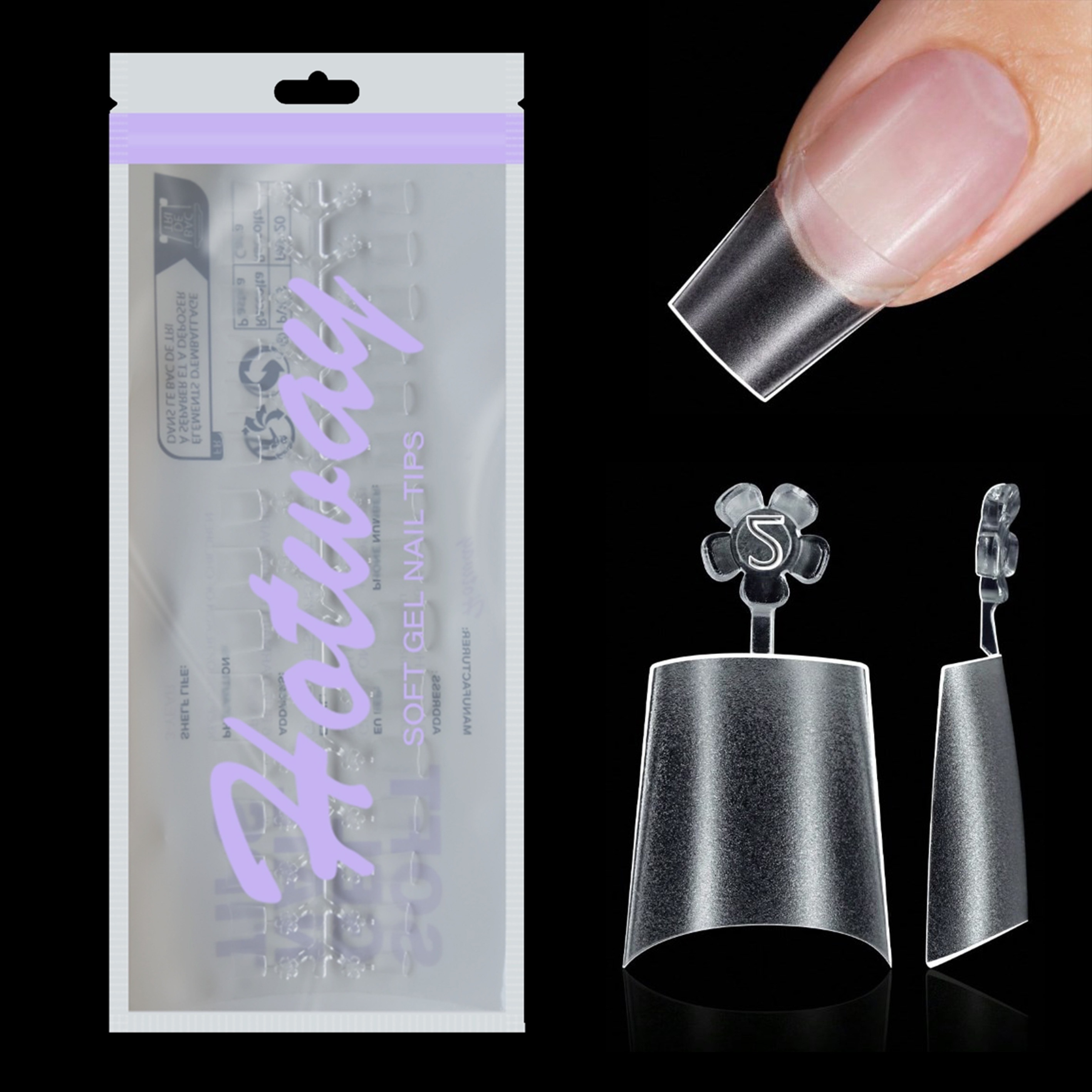 

120/240pcs HOTWAY Faux Ongles Courts Cercueil Acrylique, Carrée Transparente, Mate, Pré-numérotés pour une Facile, avec Semi-couverture pour Nail Art & DIY Press-Ons