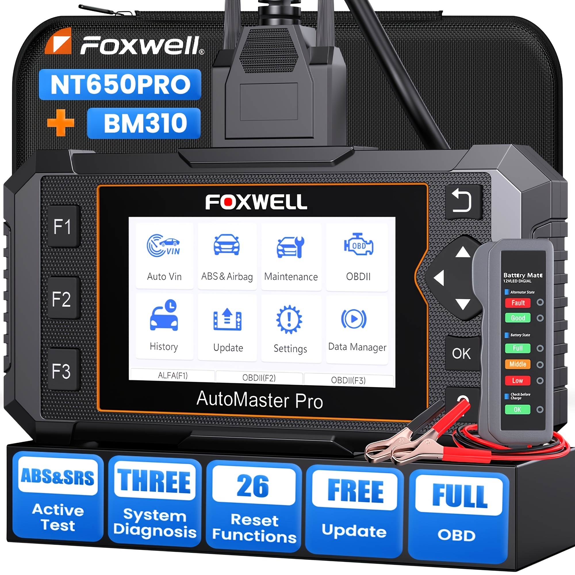 Foxwell Nt650 Pro+bm310 (bm310 No Wireless Function) Automaster Diagnostic Tool: Full Fault /clear + 26 Maintenance Reset Functions + Abs/srs Tests + 25+ Free Maintenance Features