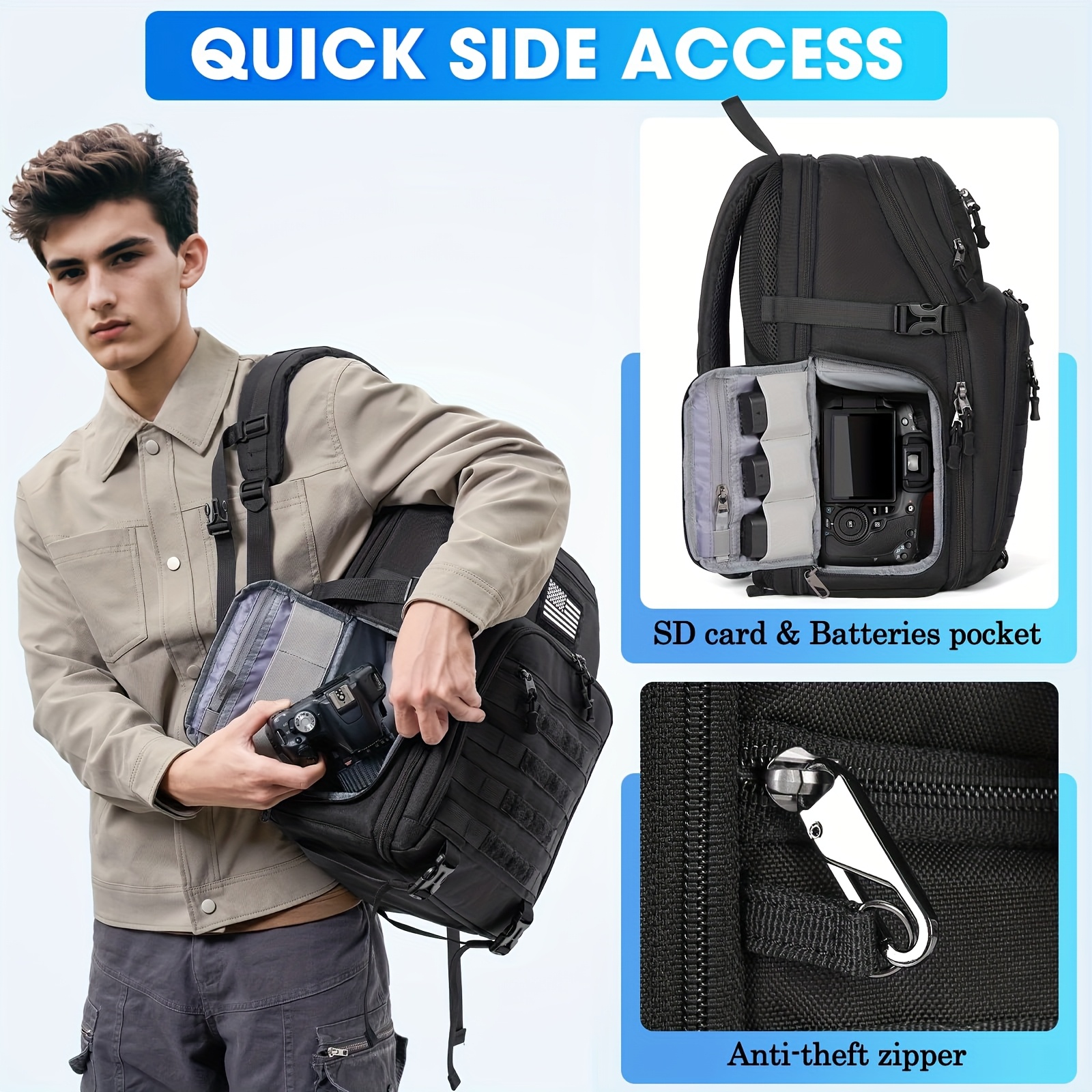  fotografico professionale per fotocamere dslr/slr mirrorless 15.6 pollici borsa per fotocamera con treppiede e astuccio, Dettagli dell'articolo 4