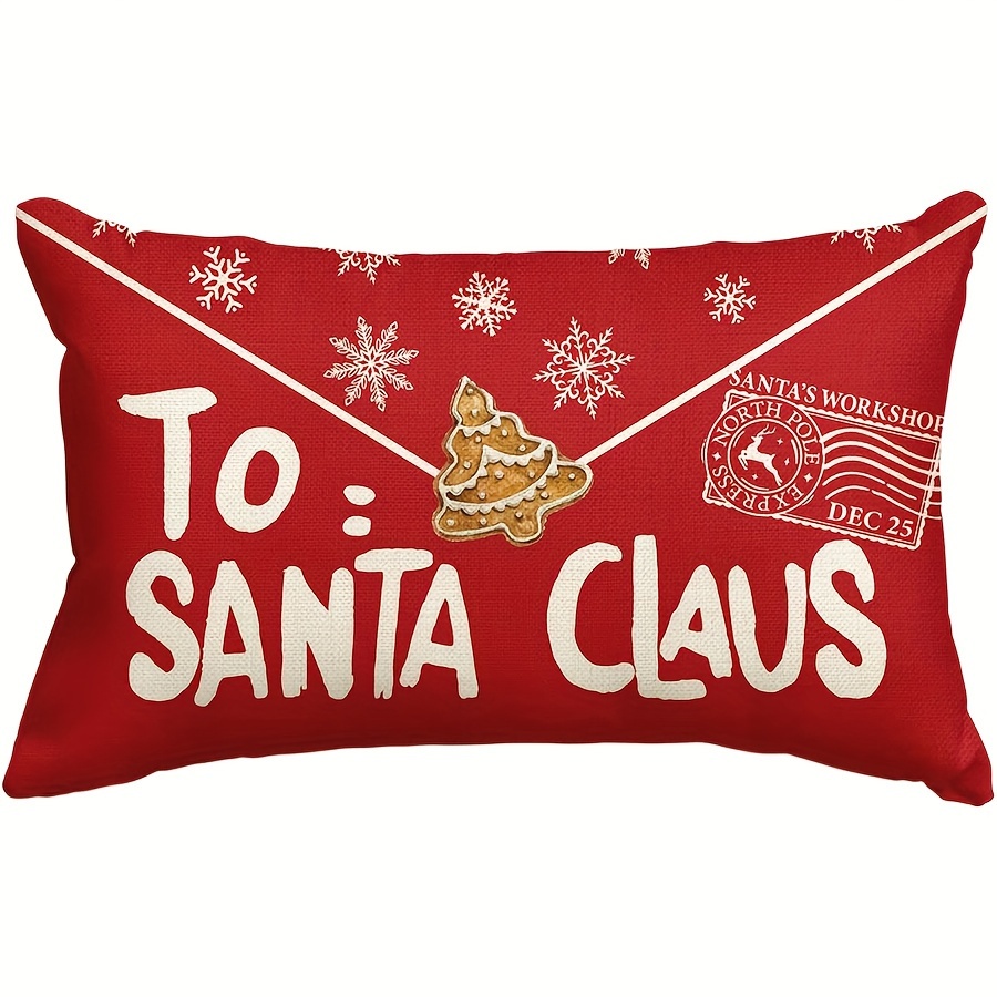 

Santa Claus & Envelope Throw Pillow Cover - 12x20 Inch, Linen, Zip Closure, Machine Washable - Winter Decor, Best For Christmas