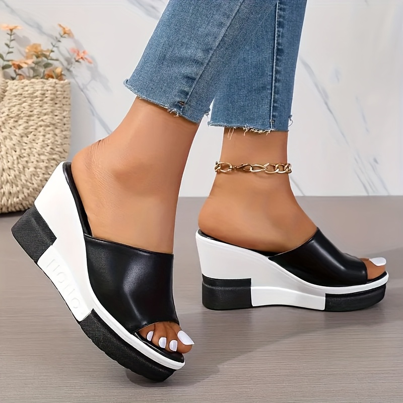 sandalias cuña negras blancas moda mujer zapatos plataforma Temu