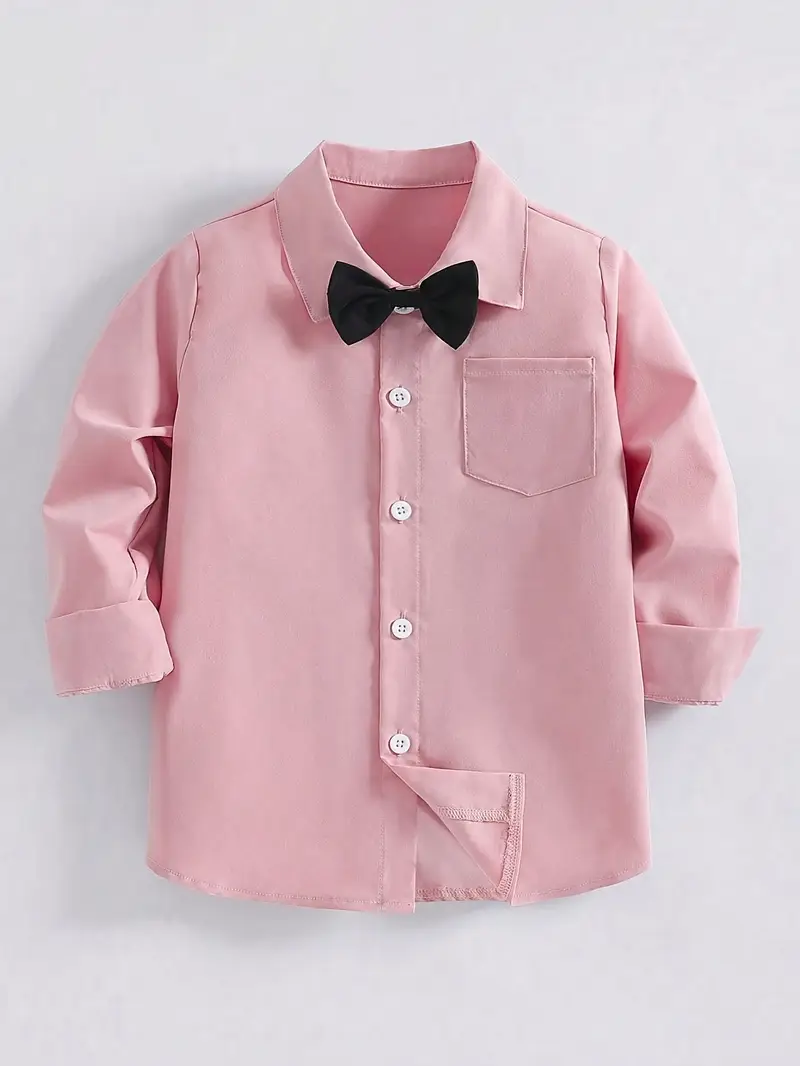 pink dress shirt and bow tie Hisdern Stain-proof Pink Shirt and Checked Tie L