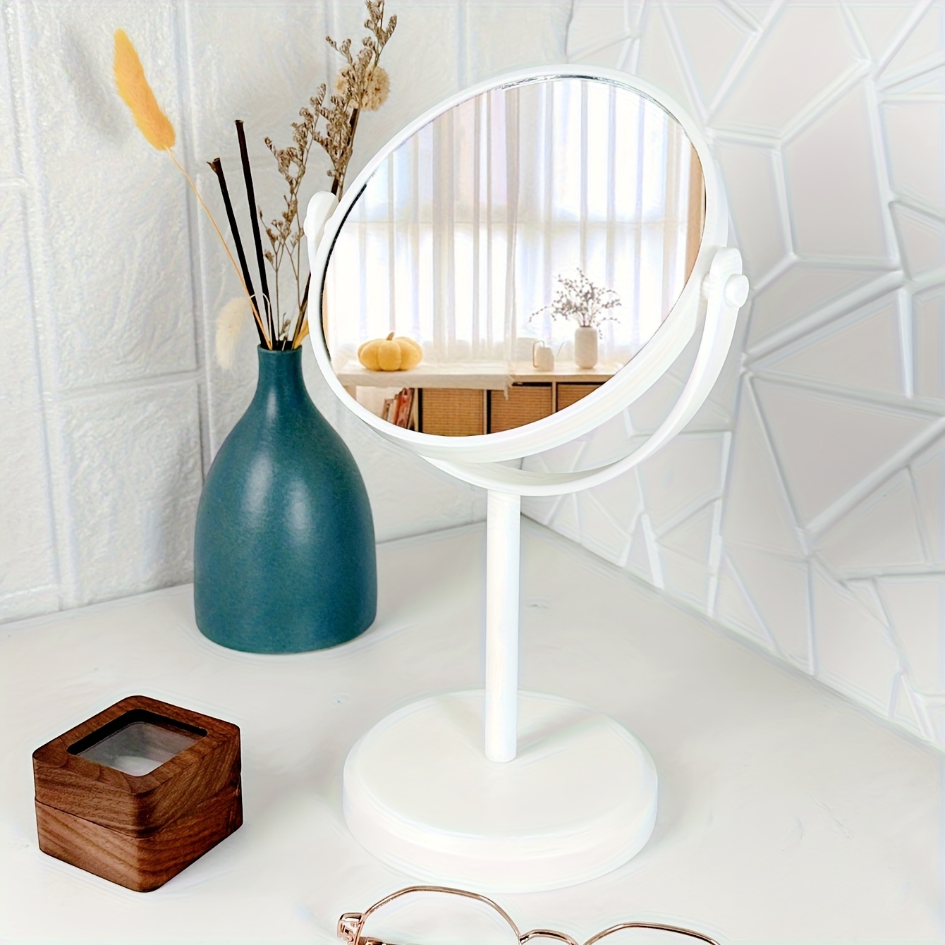 TEMU 1pc European Style Matte Steel Tabletop Princess Mirror | Double Sided, Large Size, Plastic Frame, Polished