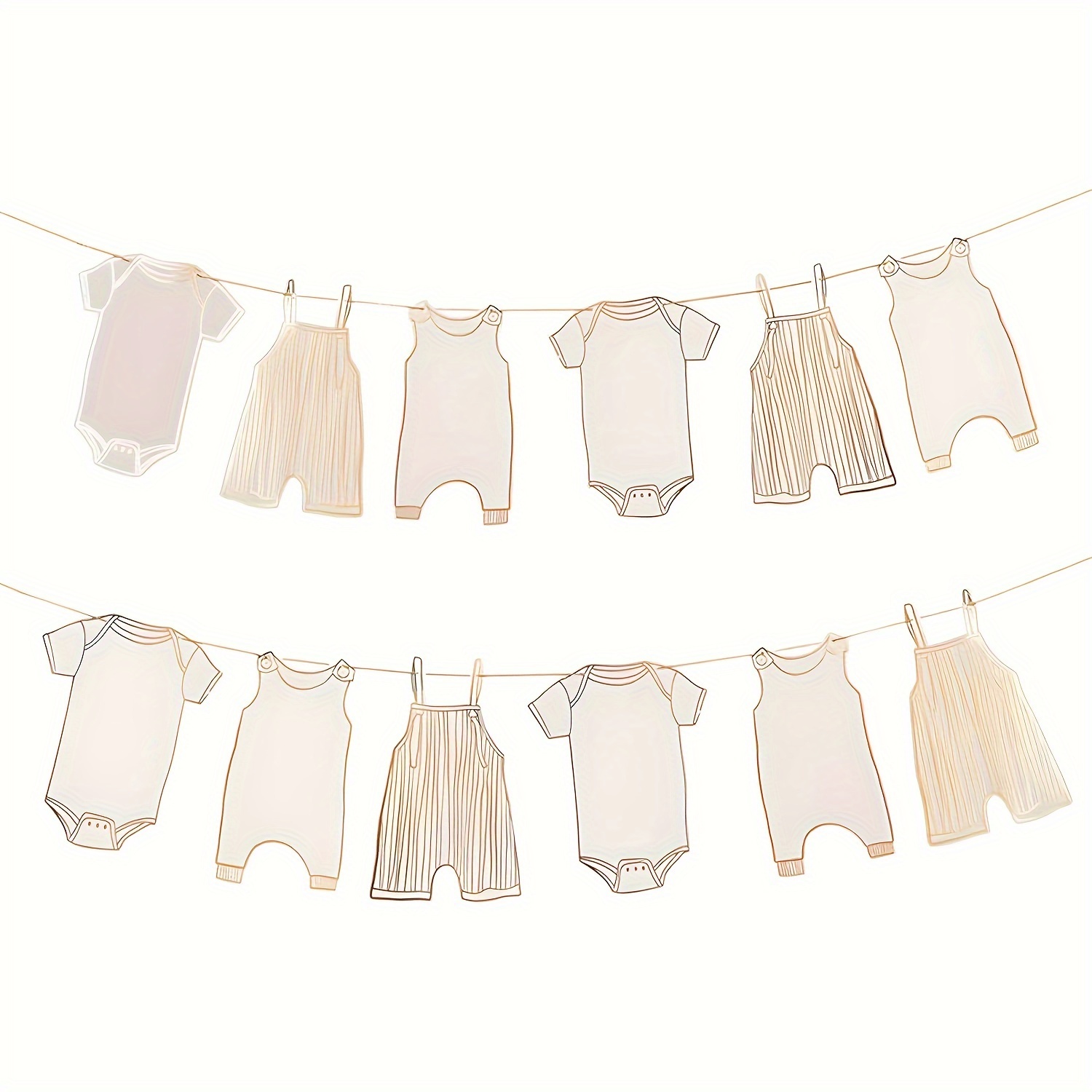 

12-pack Neutral Baby Shower Decorations - Creamy White & Golden Paper Bunting Banner - Universal Party Decor For Boy Or Girl, Entryway Baby Shower Banner Set