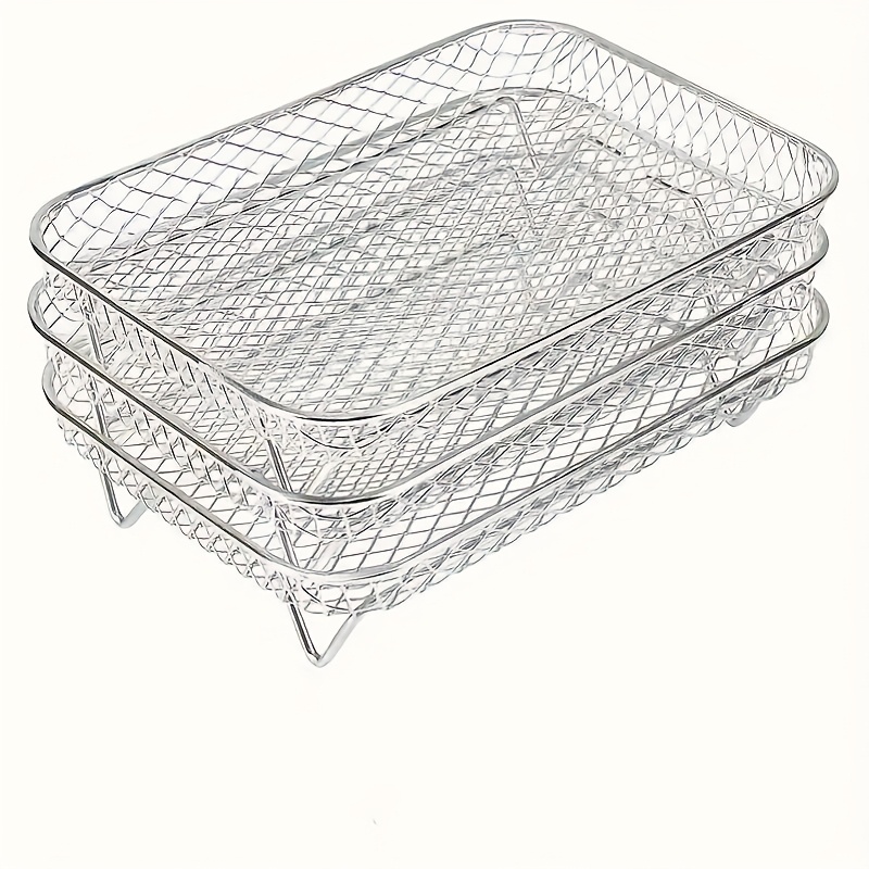 TEMU [3-tier Stainless Steel Air Fryer] Stainless Steel Rectangular Air Fryer Rack, 304 3-tier Dehydrator Stand, Multipurpose Baking Air Fryer