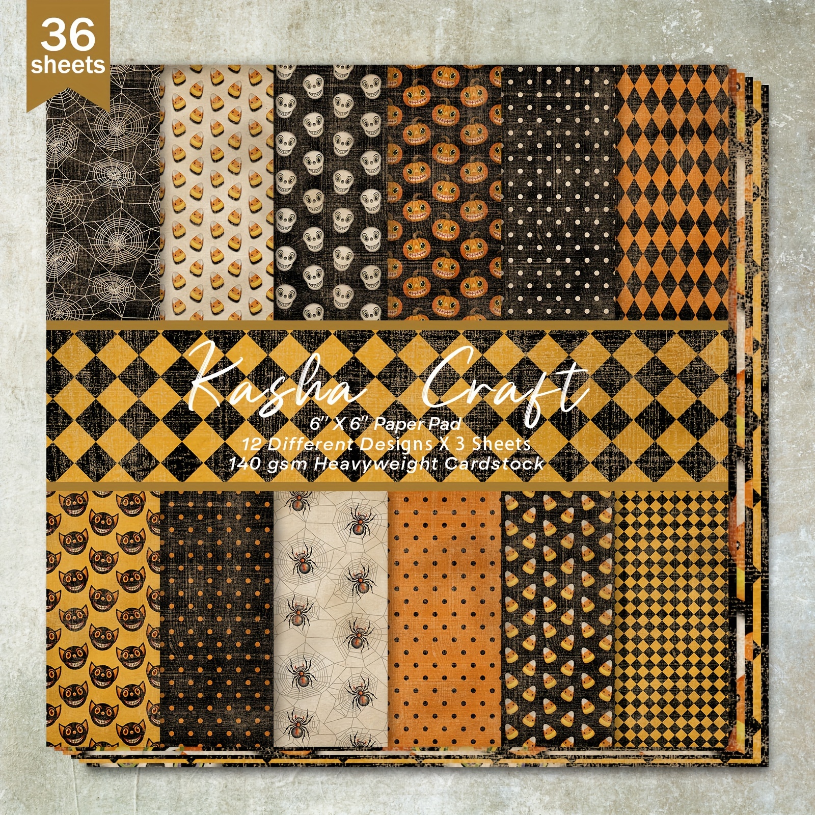 

Craft Paper Pack 6x6 Inch - 36 Sheets Of Decorative Scrapbook Paper With Spider, Pumpkin, And Skeleton Patterns For Journaling, Card Making, And Diy Crafting