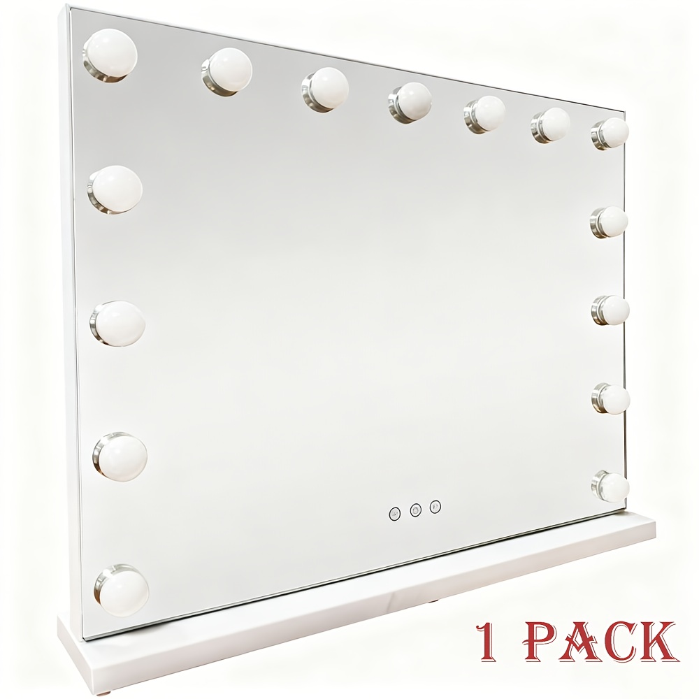 TEMU Vanity Makeup Mirror With Lights Mirror With 15led Bulbs - Large 23"x19" Desk Mirror For Wall, 12x Magnifying Lens, Dimmable 3 Lighting , Usb