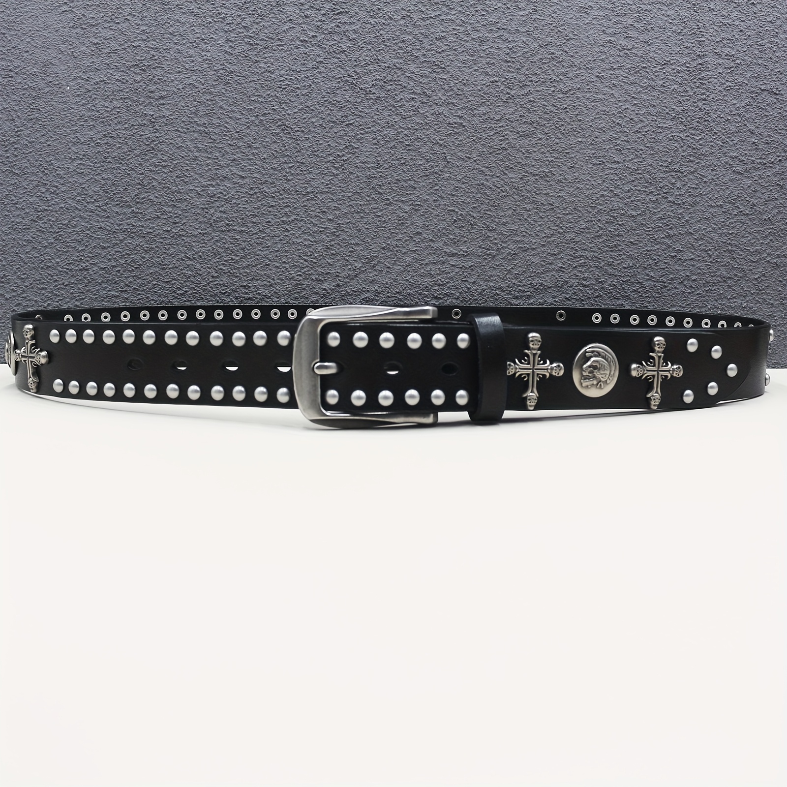 Studded Cowboy Belt with Cross Skull Design