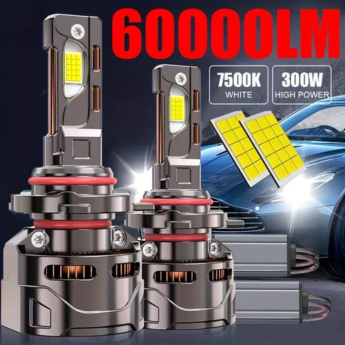 2pcs high lights 9006 hb4 qk008 h4 h7 h1 h4 9003 hb2 h11 h18 h16 9012 9005 60000lm 7500k 300w 950 brightness 360 degree beam angle 9570 csp chip leds led lights for car 12v without battery