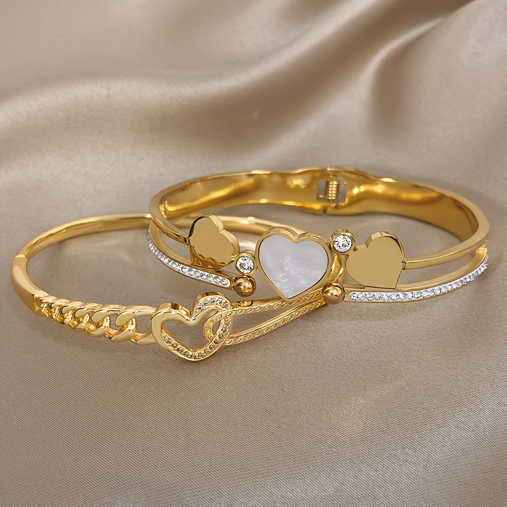 2pcs Set Romantic Heart Bangle Bracelet Set for Women