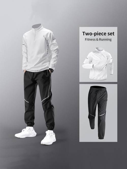 mens 2pcs quick dry athletic suit henley t shirt jogger pants with zipper polyester spandex blend all gym wear for running basketball training suitable for holiday gift