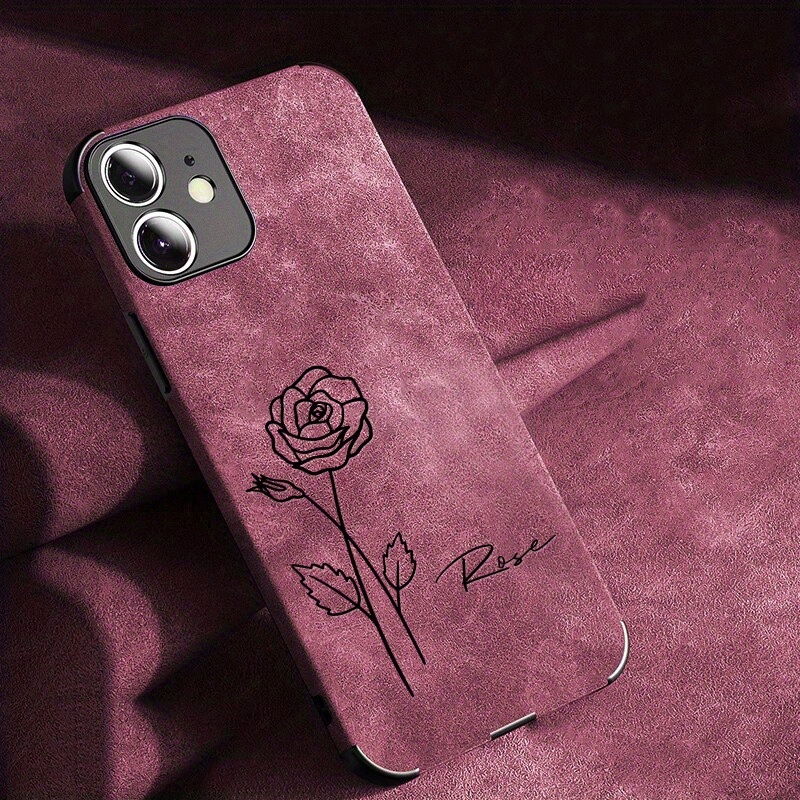 Fashionable Laser Engraving Personalized Customized Name Birthday Flower Phone Case for iPhone 16 15 14 13 12 11 Pro Max Plus Lambskin Faux Leather Soft DIY 3D Engraved Gift Cover for Valentine's Day Gift, Birthday Gift 16 Pro Max