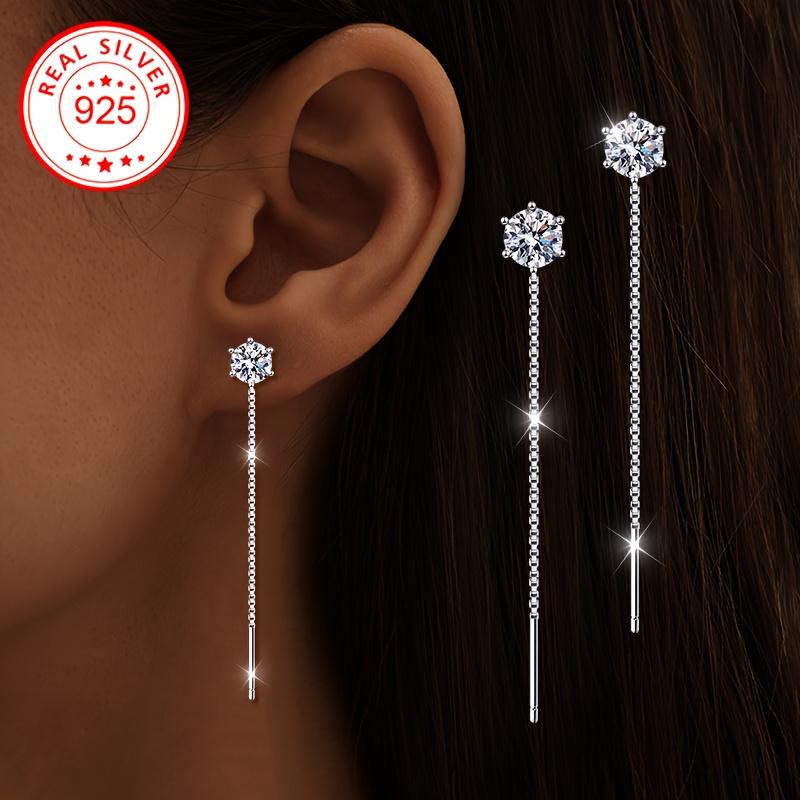 Solid Cubic Zirconia Dangle Earrings Set S925 Silver