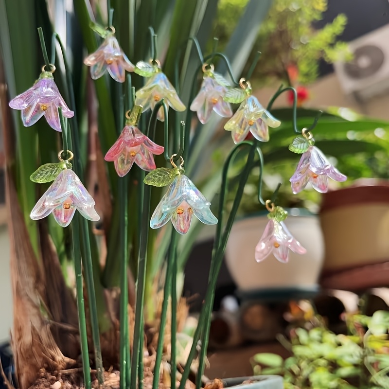3d 20pcs garden decorative ground stakes artificial lily   of the valley flowers sparkling   suitable for outdoor potted plants and decorative landscapes garden and flower pot decoration