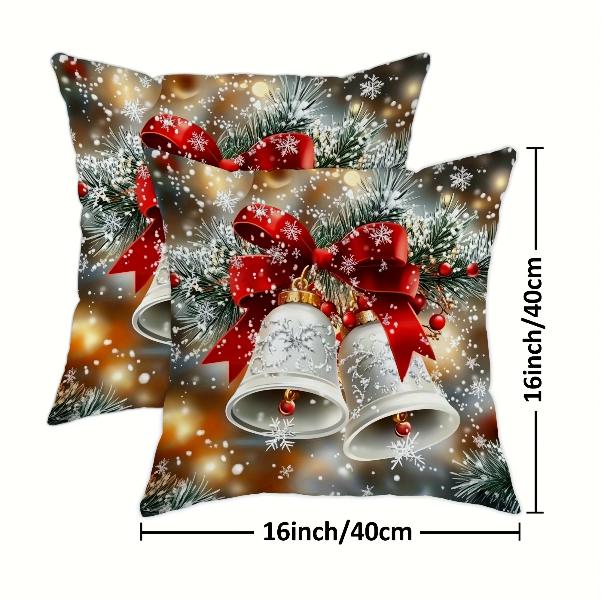 TEMU Set Of 2 Christmas-themed Decorative Pillow Covers Featuring Pine Branches, , Berry Bows, , And Snowflakes, Designed For Cozy Winter Decor In