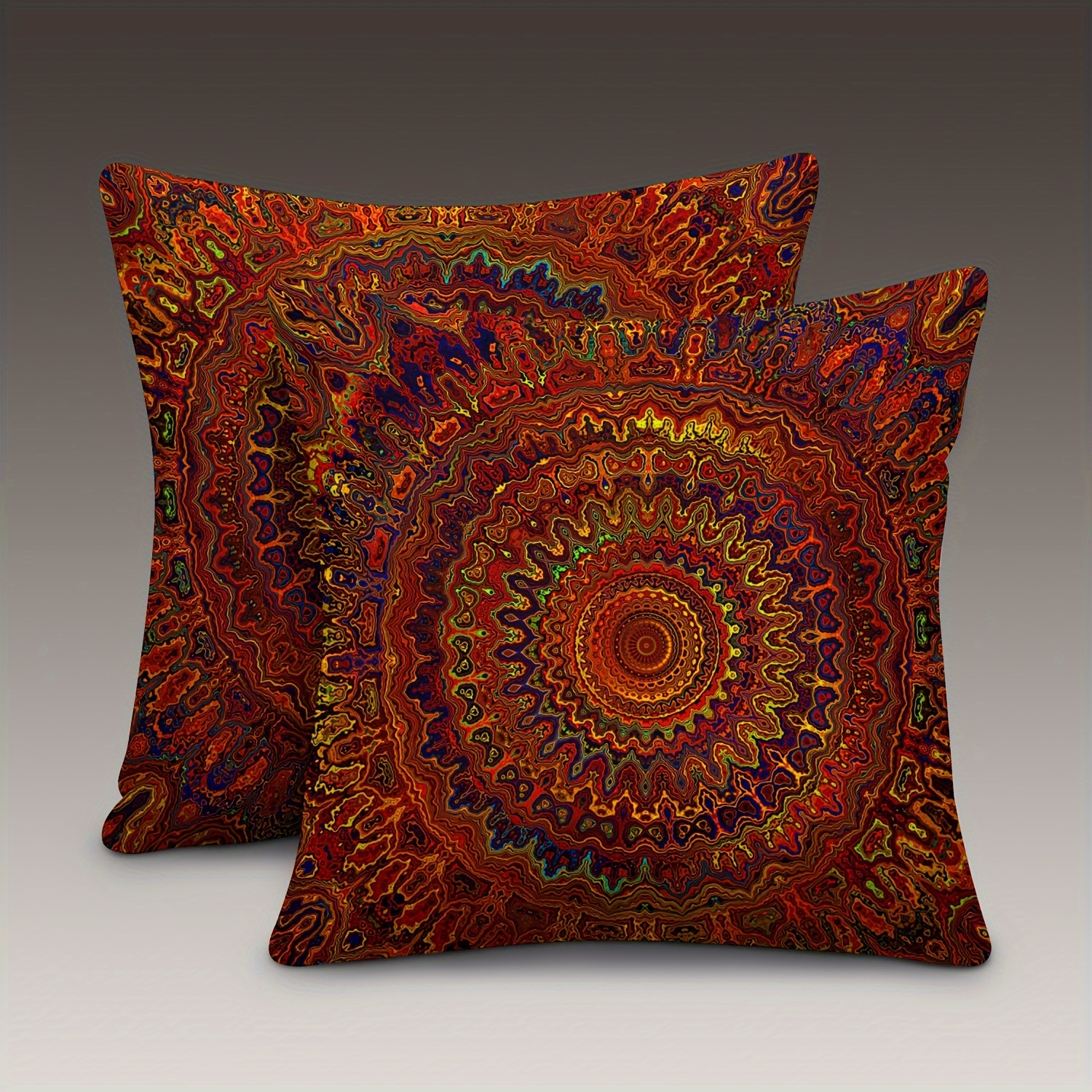 TEMU 2pcs Short Plush Fabric Red Fantasy Golden Mandala Bohemian Style Pillow Cover With Double-sided Printing 18in *18inminimalist Art Modern Style Bedroom Living Room Home Decoration Without Pillow Core