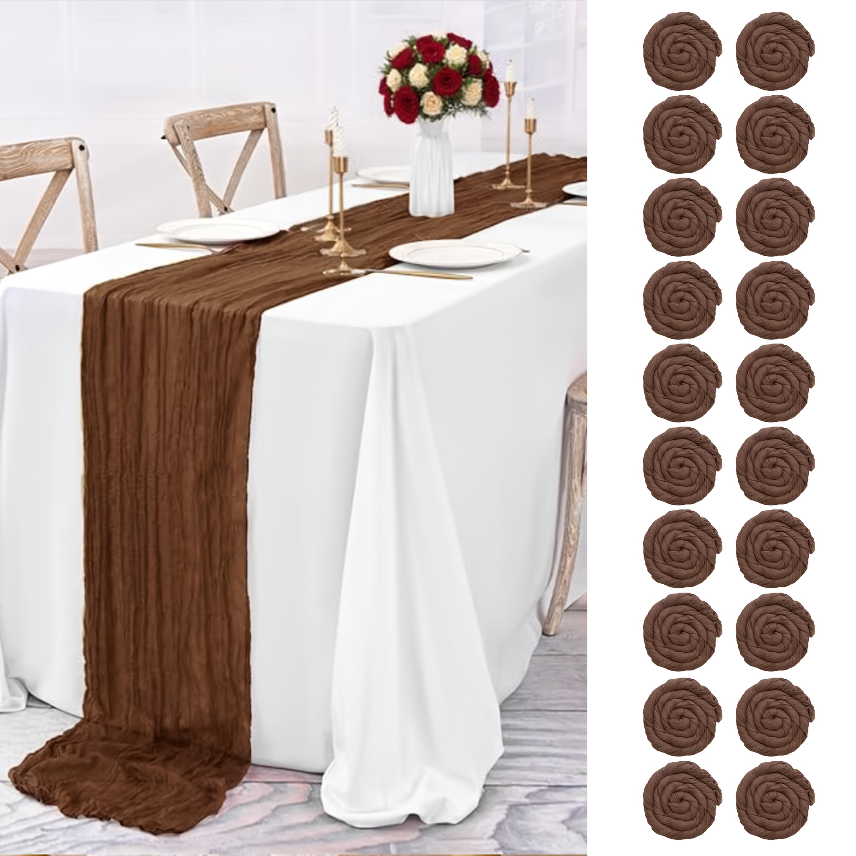 TEMU 20pcs Cheesecloth Table Runner 10ft, 21.5""cheesecloth, Gauze Table Cloth, Boho Table Decoration, Solid Color Table For Wedding Party, Bridal Shower, Thanksgiving & Christmas Decoration