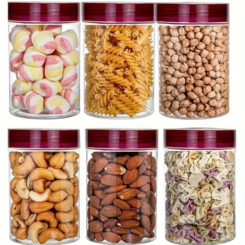 6pcs 600ml/20oz plastic airtight storage jars with gasket, strong seal, plastic mason jars for kitchen use, suitable for dried fruits, honey, nuts, kitchen, and home organization