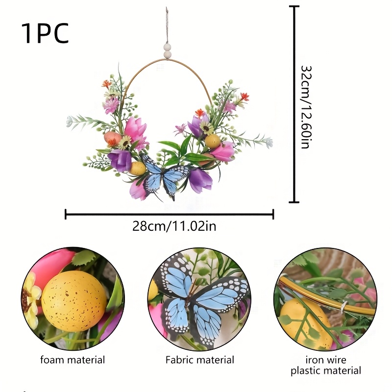 Image of 1pc Artificial Tulip, , And Colored Egg Wreath Door Hanger, Plastic Hanging Decor For Wedding, Valentine's Day, Party, Bachelor/bachelorette Decor, Aesthetic Room Decor, Home Decor, Easter