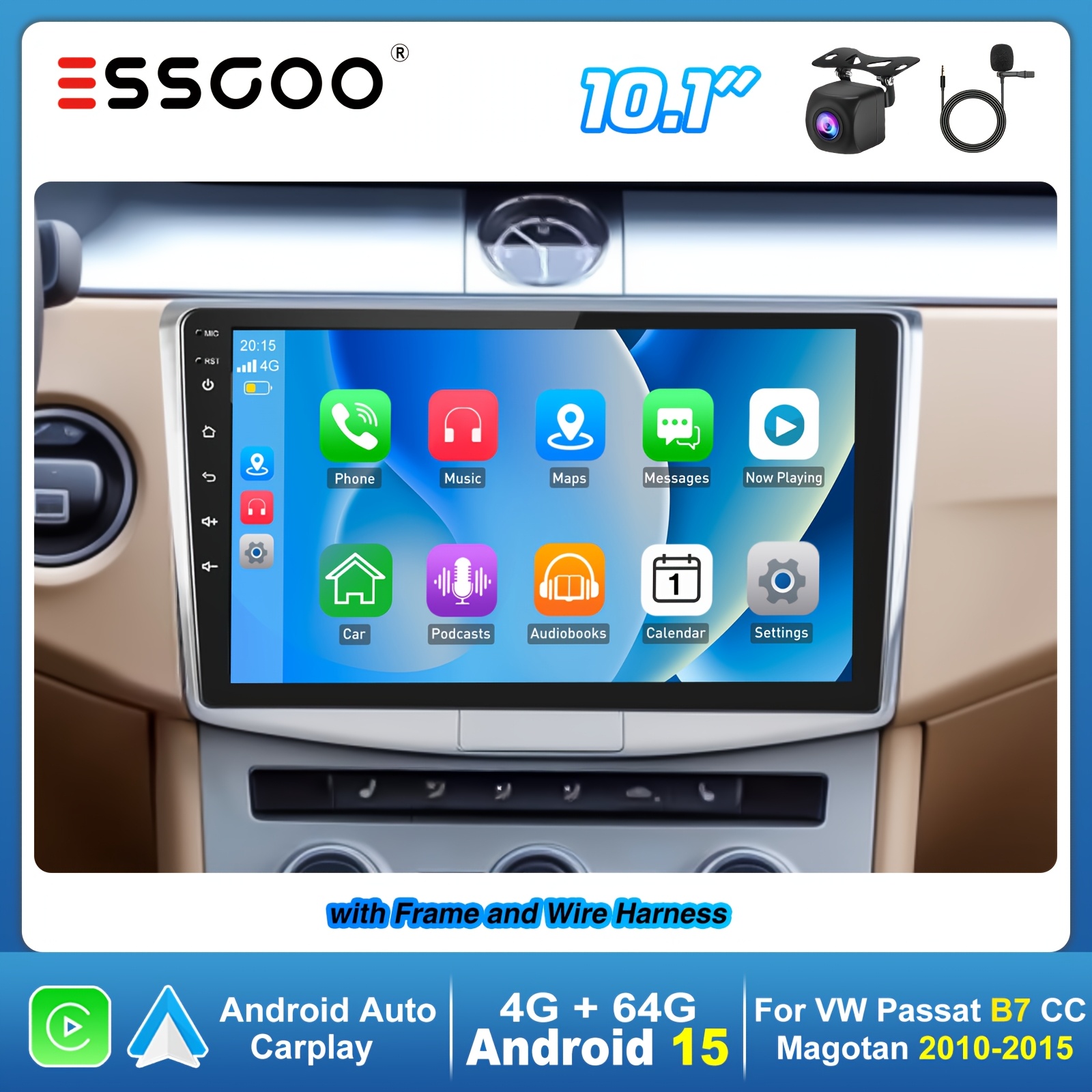 Essgoo 15 4+64g (frame Included) For Vw B7 Cc 2010-2015 .1 Inch Ips Screen With , Auto, Gps/ Wifi/ Fm Rds/usb/ Eq Setting/ Steering Wheel Control(swc) / / / Canbus With