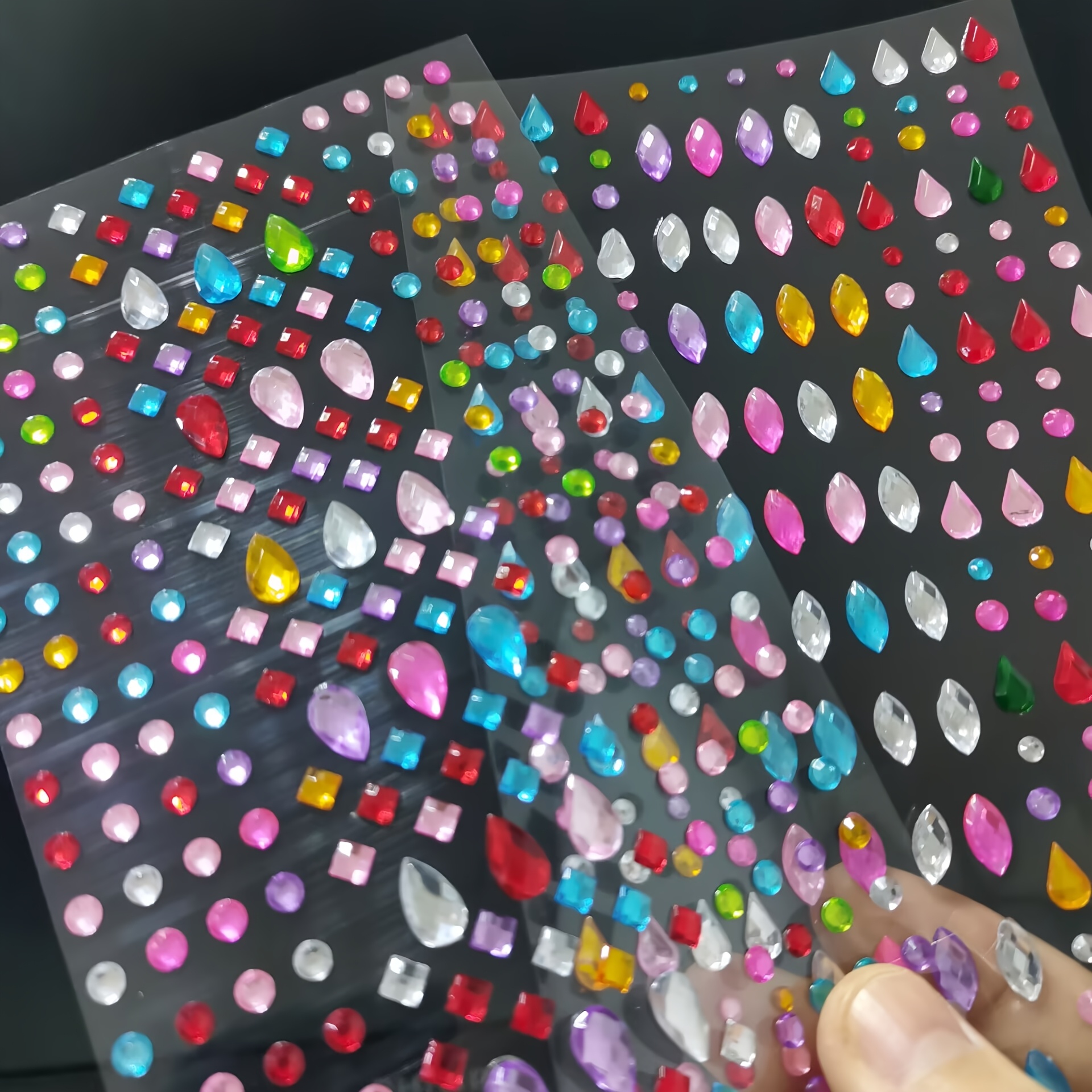 2sheets Acrylic Bling Gem Stickers,about 451pcs Stereo Face Gem Stickers, Self-adhesive Rhinestone Teardrop Designs For Makeup & Costume, Multicolor Face Jewels For Festival, Party, And Event