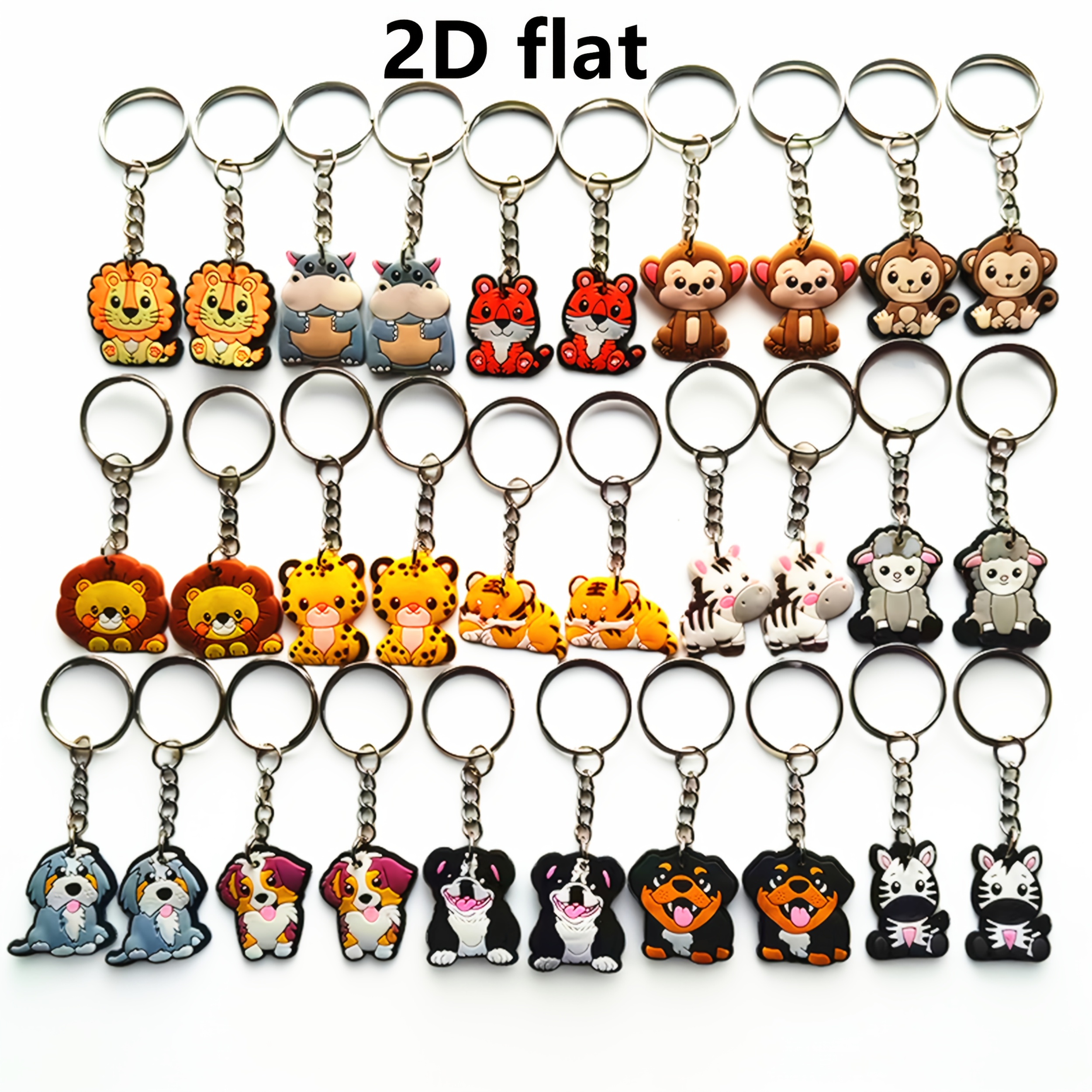 TEMU 2d Flat - 30pcs 2d Flat Cartoon Animal Keychain Fashionable Cute Design Bag Additions Activity Party Decoration Supplies Small Gifts Key Chain