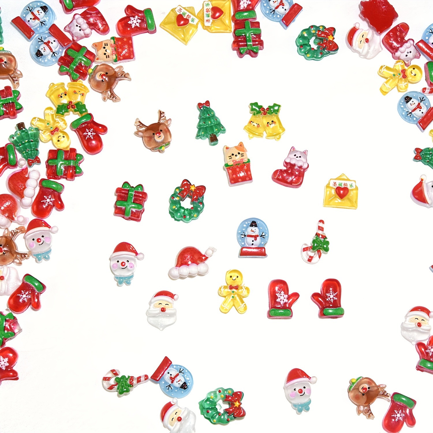 

100pcs Christmas Resin Charms Set - Santa, , Snowman, Tree, Bell & For Diy Crafts, Scrapbooking & Ornaments