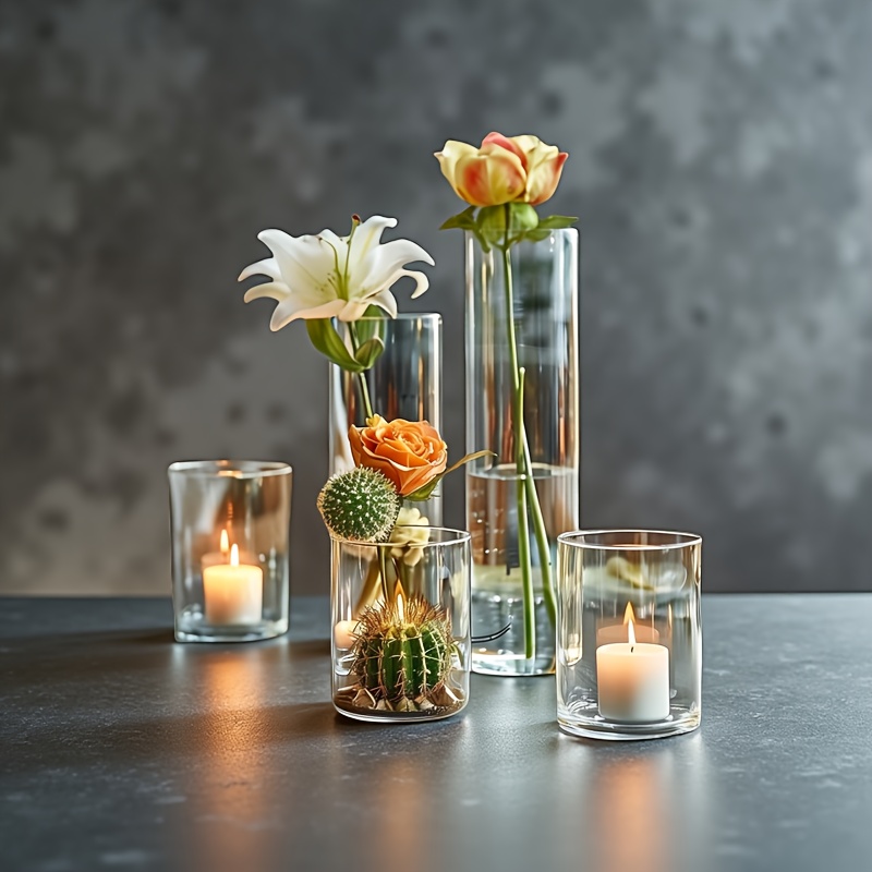 Vase Cylindrique En Verre Borosilicate 20 Cm - Design Ondulé Moderne, Pour Tulipes, Roses, Herbe De La Pampa