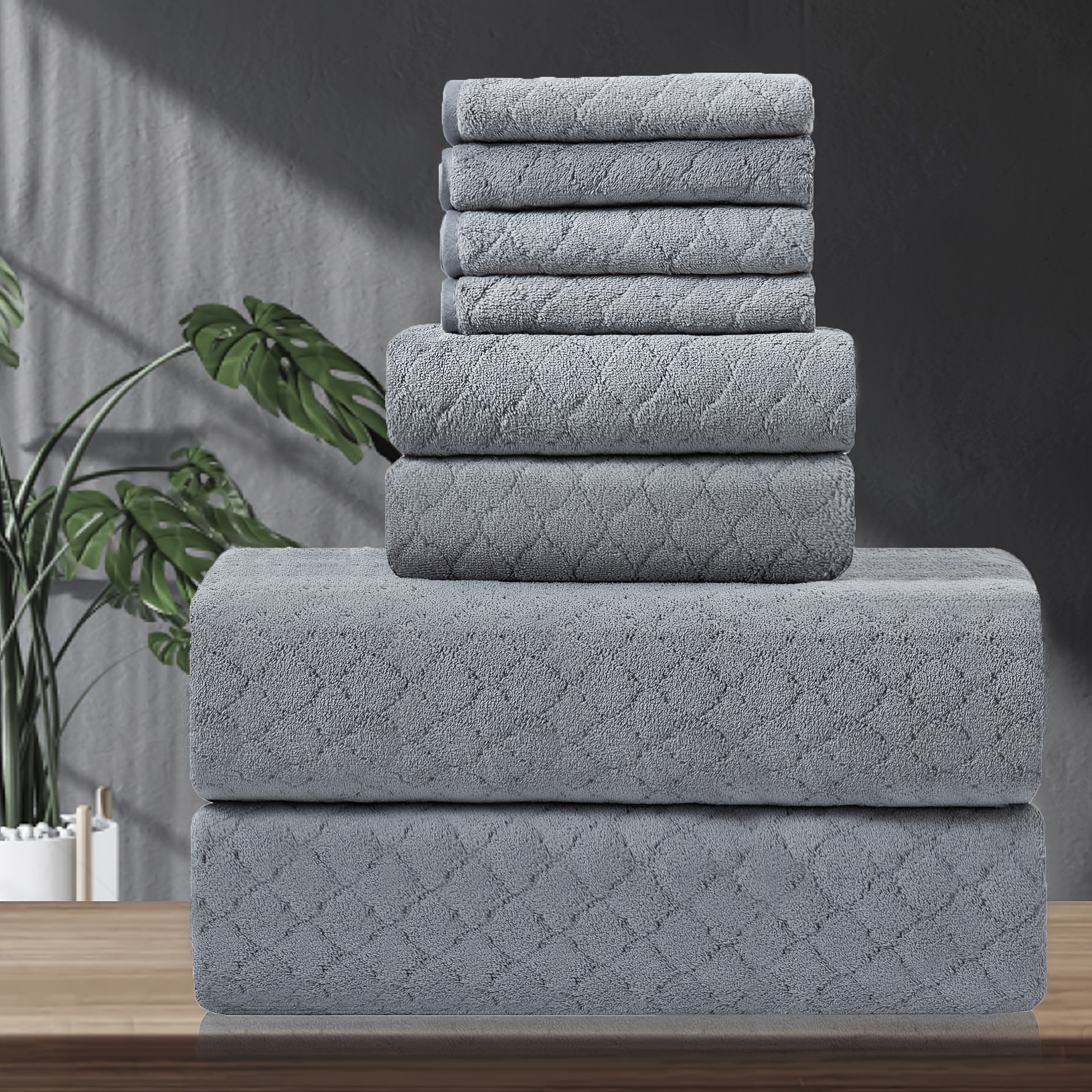 TEMU 8pcs Oversized Bath Towel Set-2 Extra Large Bath Towel Sheets, 2 Hand Towels, 4 Washcloths Soft Absorbent Quick Towels For Bathroom Beach Chair Hotel And Spa, Wash Cloths